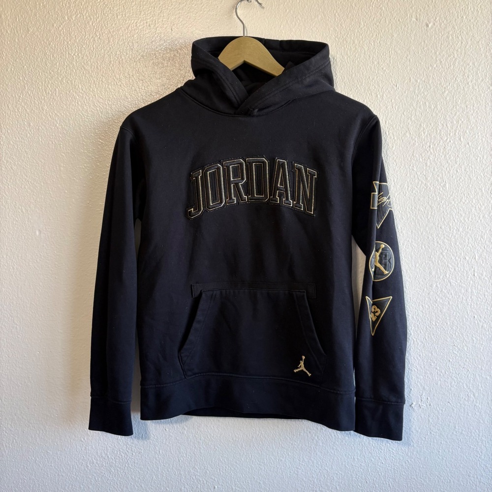 Nike Air Jordan Youth Large Black Gold Embroidered Pullover Sweatshirt Sporty